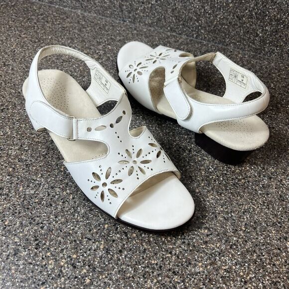 SAS Tripad Comfort Womens 10M White Leather Sandals Low Heel Open Toe Sling Back - Picture 4 of 11